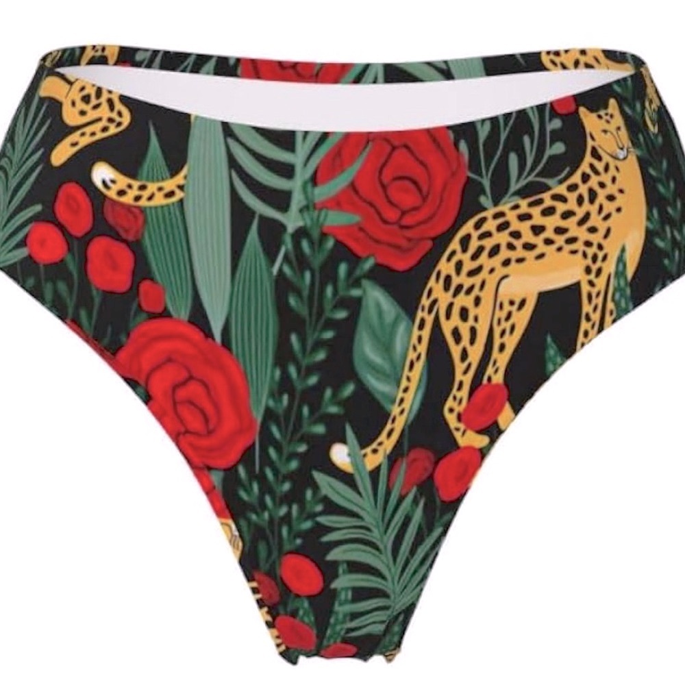 Leopard & Roses Print Swim Bottoms - Picture 3 of 6